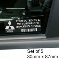 5 x MITSUBISHI GPS Tracking Device Security WINDOW Stickers 87x30mm-Evolution,Shogun,Colt-Car,Van Alarm Tracker